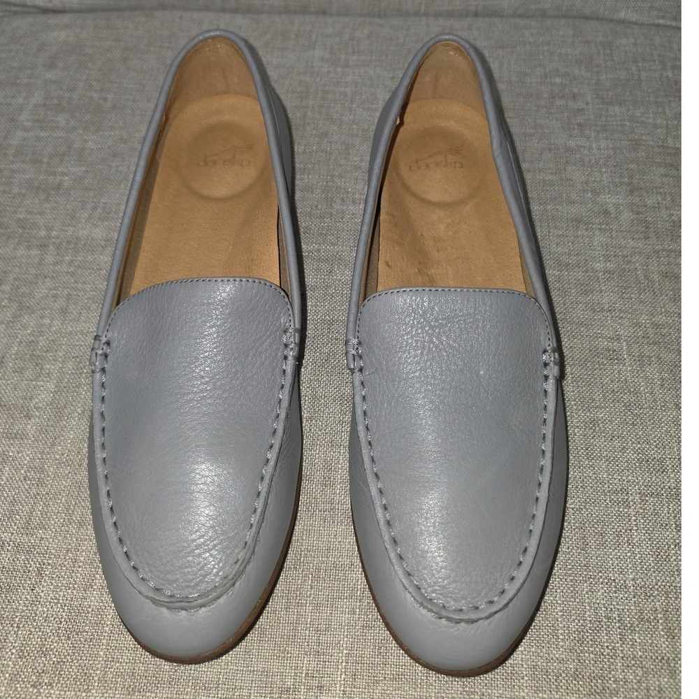 Dansko Grey Leather Loafers Womens 40 Slip On Moc Toe Flats